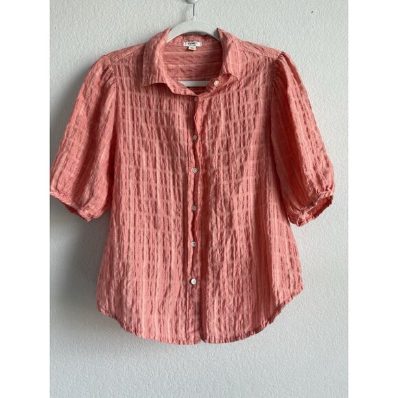 Dylan Los Angeles Coral Button Up Crinkle Top Boho Peasant Short Sleeve Size XS - Picture 6 of 10